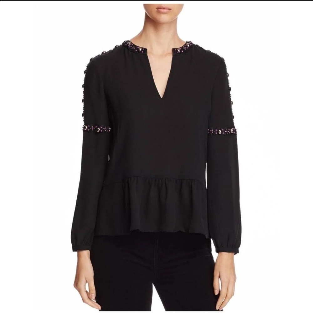Tory Burch Black Blouse with Purple Embellishments